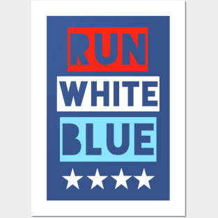 4th of July Running - Run White Blue Posters and Art